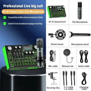 Koorfly Kf01 Live Soundcard Mixer + F22 Pro Professional 48V Recording 4 Efek Suara LED untuk Broadcast & Recording dgn layar Soundcard (Soundcard + mic)
