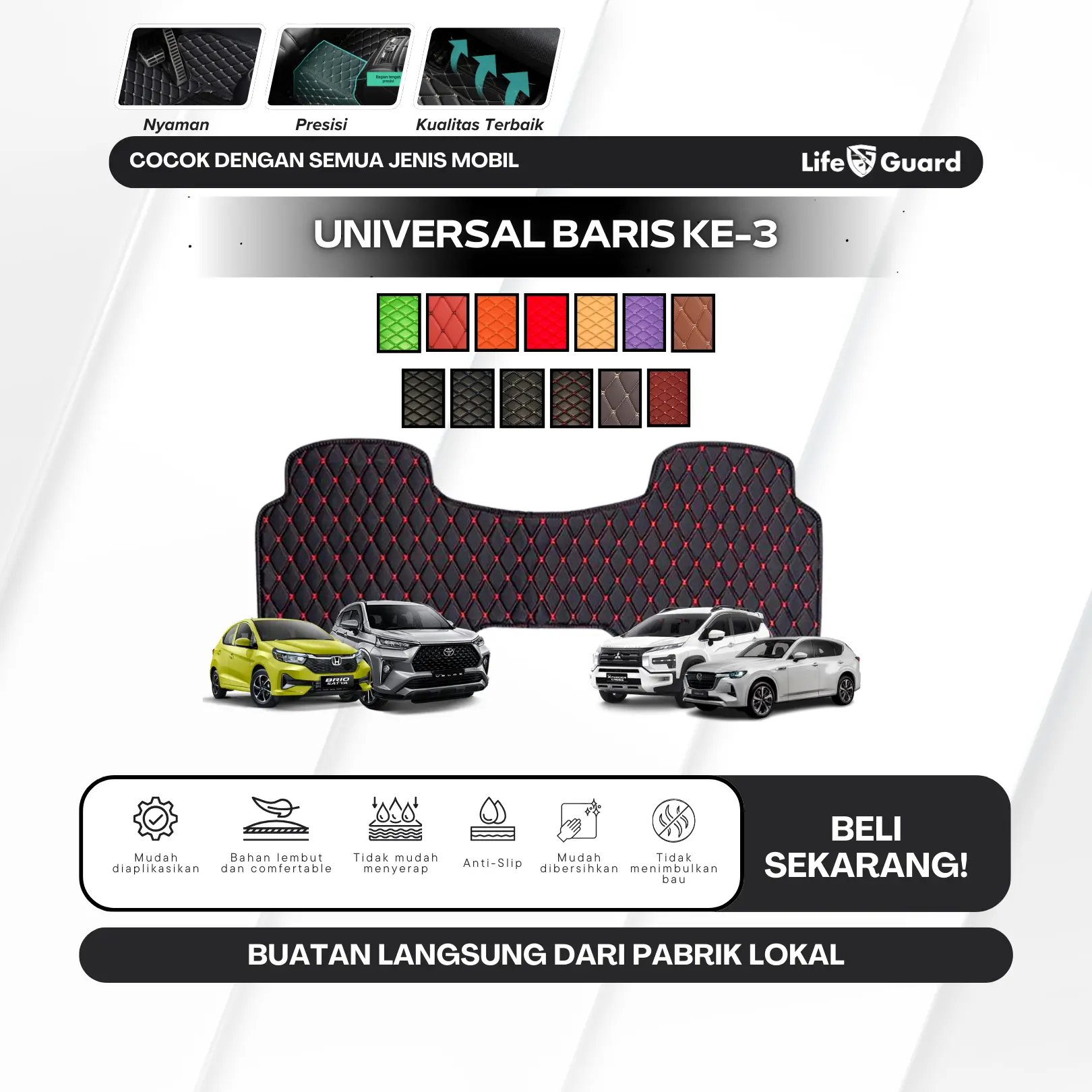 [Lifeguard] Universal Car Mats Leather Baris ke 3 - Karpet Mobil Lifeguard Universal Kulit Waterproof Premium- BISA COD