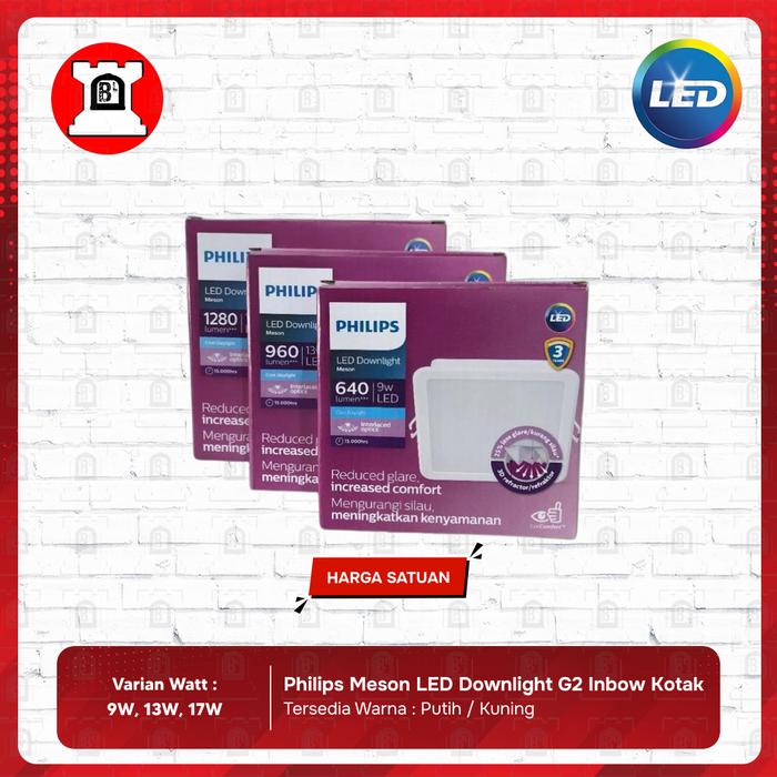 Promo All Varian Lampu Philips Meson LED Downlight G2 Inbow SQ Kotak 9W ...
