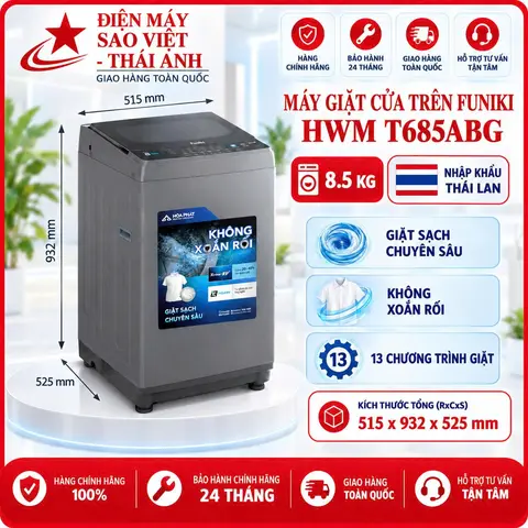 MÁY GIẶT FUNIKI LỒNG ĐỨNG 8,5KG T685ABG