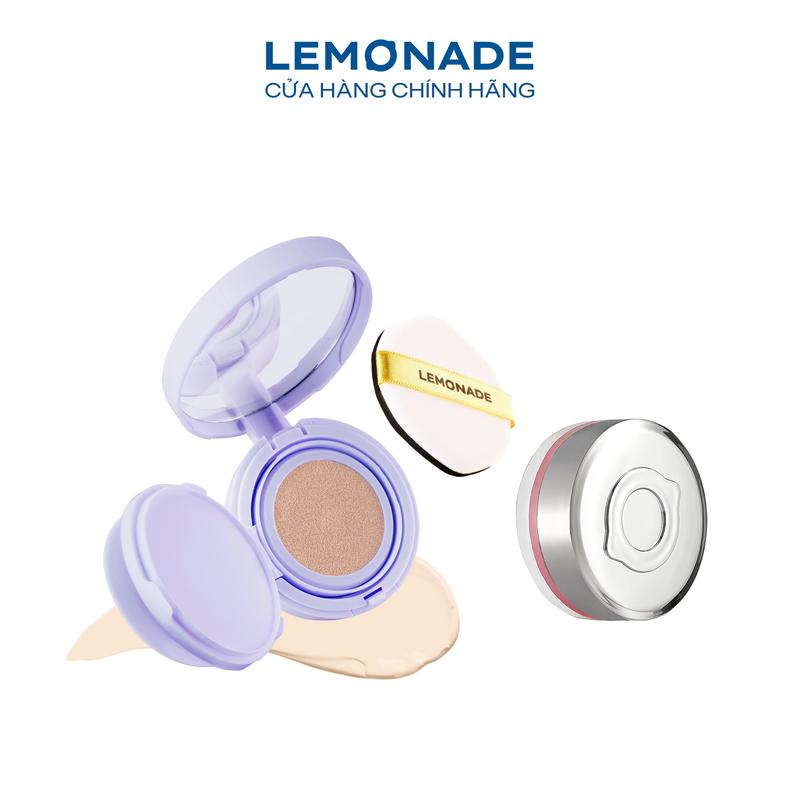 Combo 01 Phấn nước mỏng nhẹ kiềm dầu thuần chay chống nắng Lemonade SuperMatte No Makeup Cushion 15g và 01 Má hồng căng bóng dạng phấn nước thuần chay Mirror Mirror Blush Cushion 8g