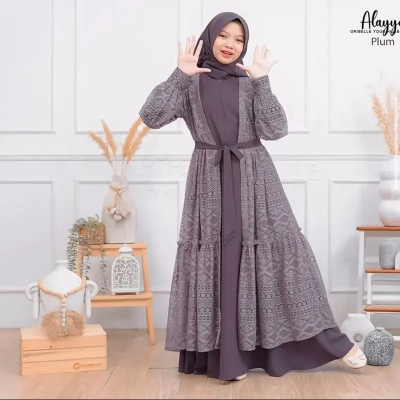 New Alayya Dress kids Full Brukat Malika Dua layer Referensi Usia 10- 15 Tahun Busana muslimah Bahan Crinkle Premium Baju Remaja muslim Tanggung Fashion pesta Lebaran 2025