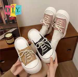 [D.I.Y.]Sepatu Sandal Kanvas Wanita Model Korean Sendal Santai Modis Empuk Ringan