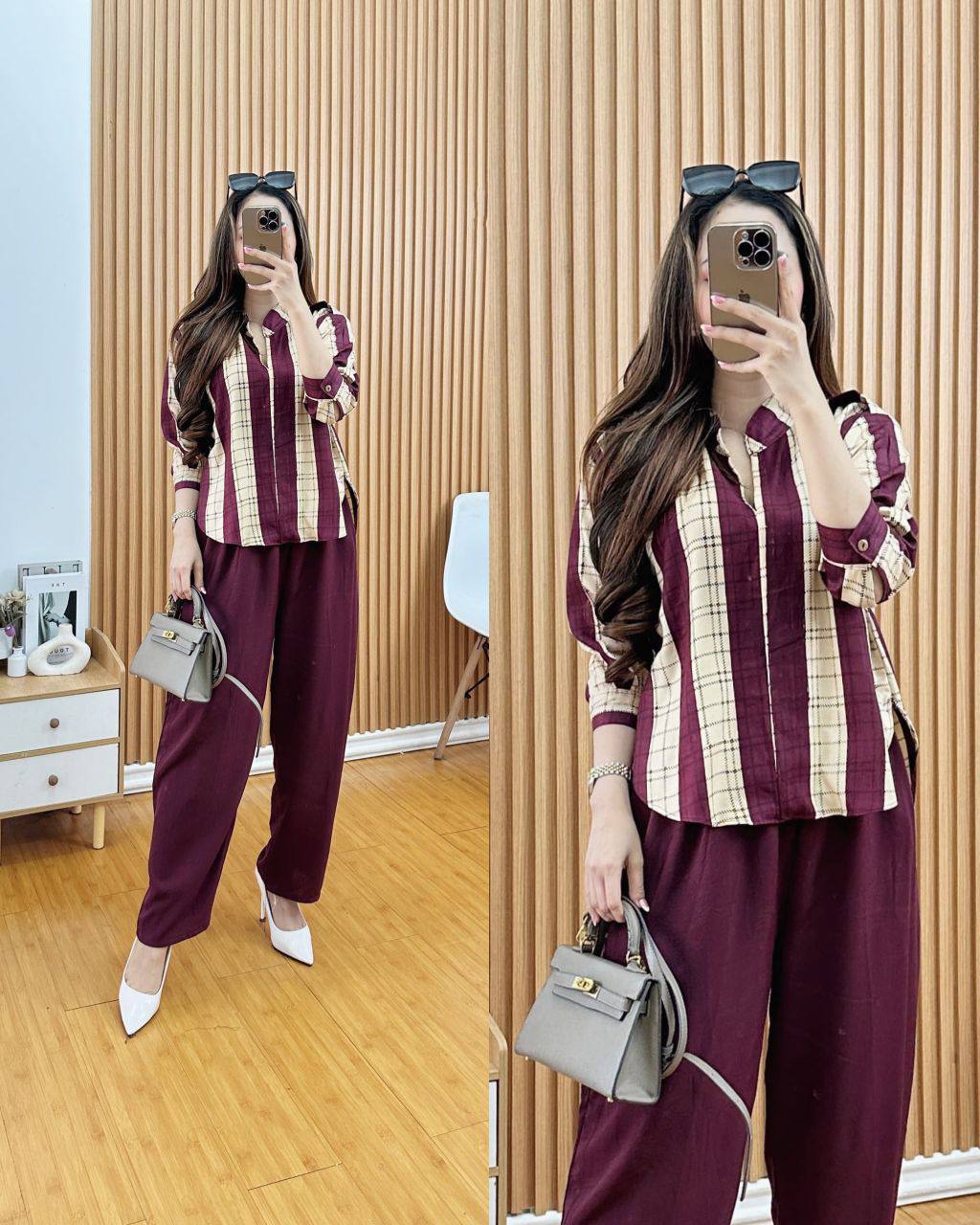 One set wanita kekinian salur kekinian layla rayon premium/Batik fashion/ld 110 dewasa lengan 7/8 Celana Panjang Setelan Wanita Formal Motif Nyaman Baju Katun Remaja Atasan Shakila