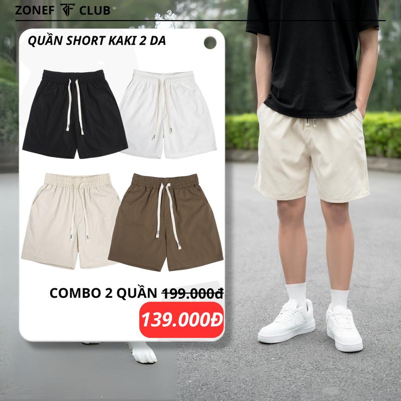 [Combo 2 quần short kaki] Quần Đùi Nam Kaki ZONEF CLUB Quần Short Cạp Chun Trển Gối Chất Liệu Kaki Cao Cấp Thoáng Mát