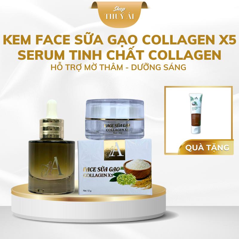 [Tặng Tẩy Tế Bào Chết] Combo Kem Face Sữa Gạo Collagen x5 + Serum Tinh Chất Collagen Hỗ Trợ Dưỡng Sáng Da