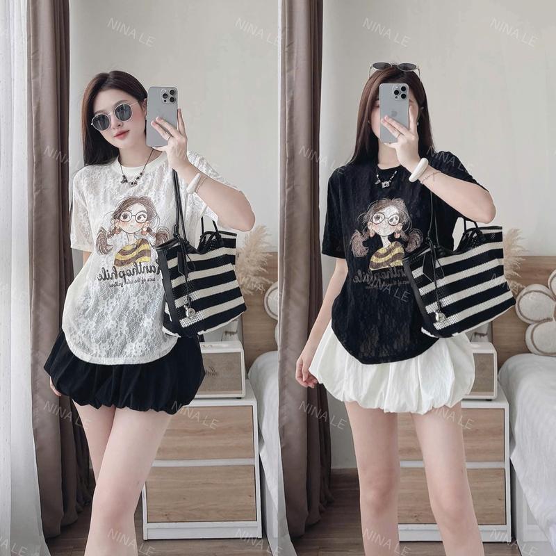 [Tặng Kèm Áo 2 dây]Set Bộ Áo Ren Mỏng In Pet Hình Cô Gái Mix Chân Váy Bí Phồng Phong Cách Tiểu Thư Nhẹ Nhàng Dễ Mặc Dễ Mix By TH