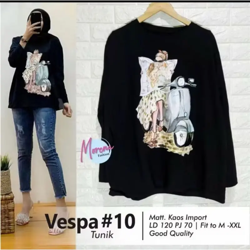 COD Baju Kaso Over Size Wanita Motif VESPA Lengan Panjang/Atasan Wanita Vespa Cocock Untuk Teman" Yang Berhijab 0