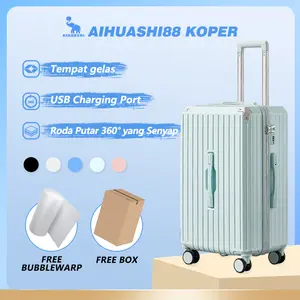 【AIHUASHI88 KOPER】A981 Koper Berkapasitas Besar, Multifungsi, Port Pengisian USB, Rak Tempat Minum, Tas Koper Perjalanan, Kualitas Sangat Baik, Koper Polo 24 Inci" MURAH Pink Kabin koper  bagasi koper  travel penanda  koper jumbo dewasa Mudik