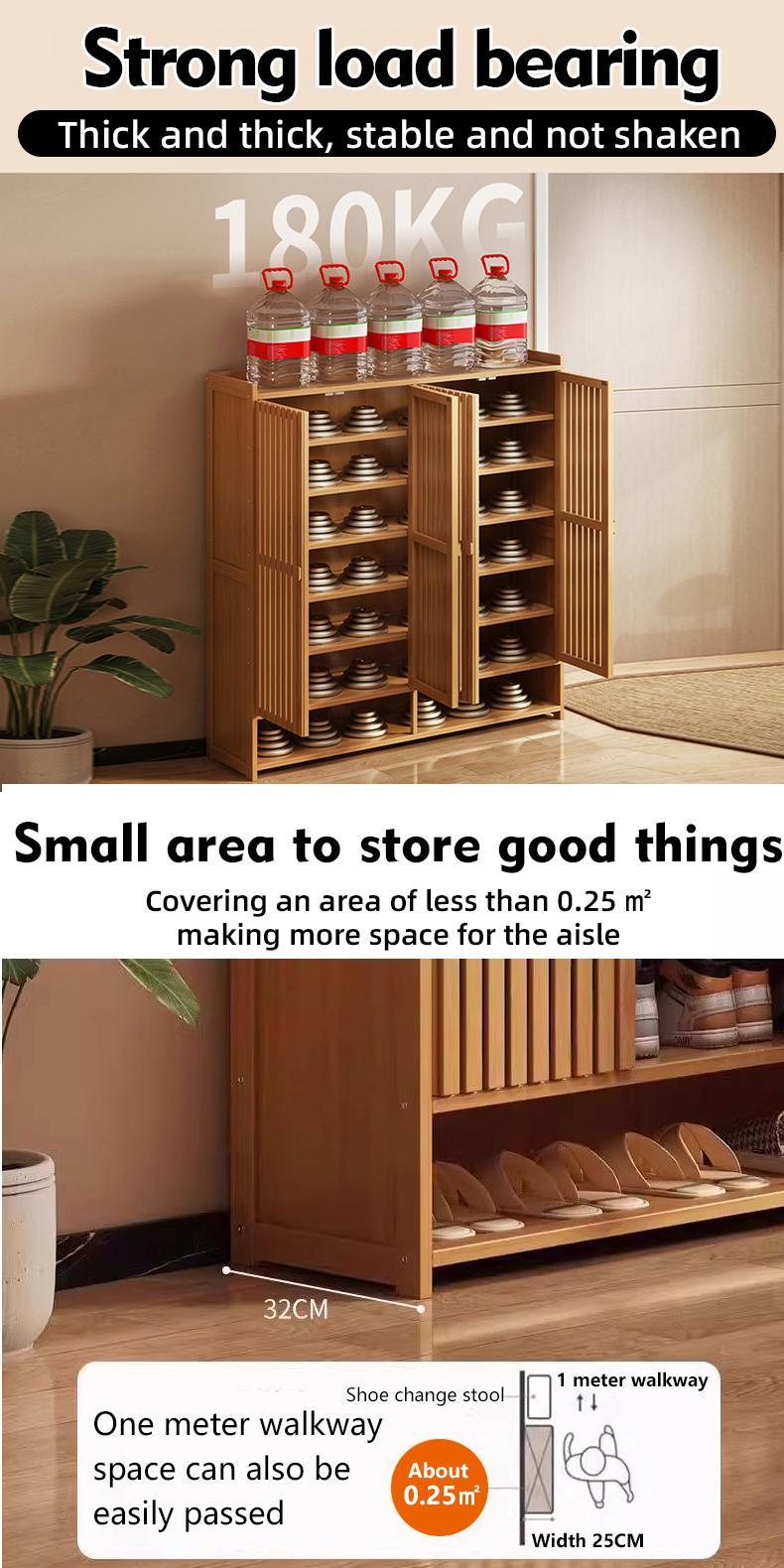 Product Introduction of SG Local Seller 2025 – Upgrade your entryway with this Bamboo Shoe Rack Cabinet, featuring breathable doors and thickened laminate shelves for storage. 38