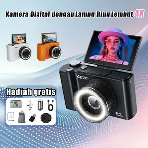 【Kado Hari Raya】4K Digital Kamera Gaya Retro 64MP Portable CCD Retro Kamera Digital Vintage Lampu cincin LED 3.0 inch 18X Zoom Compact Small Camera 180 Flip Screen Video Camcorder for Teens Adult Beginner【Gift stickers】Hadiah Lebaran V380 Smart Foto