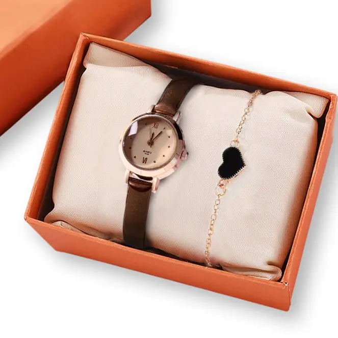 Abilene - Jam Tangan Bulat Kecil Mini Tali Kulit Glossy Set Gelang ABL9000