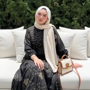 Yonna One Set Rok 2in1 Rayon Motif - Setelan Rok Rempel Susun Katun Rayon Twill Lembut  - Lengan Karet Busui & Wudhu Friendly - Atasan + Rok Wanita Muslim Cantik Formal Mewah Nyaman Kancing Panjang