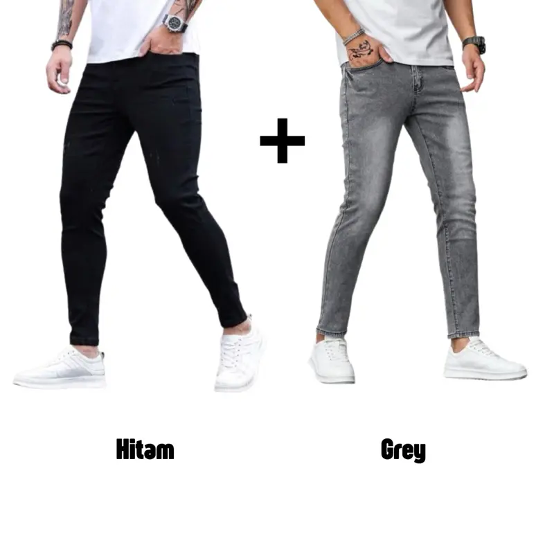 PAKET HEMAT ISI 2 pcs Celana Jeans Pensil Pria Slimfit Grey Hitam Biru Tua Biru Muda 27-39 6