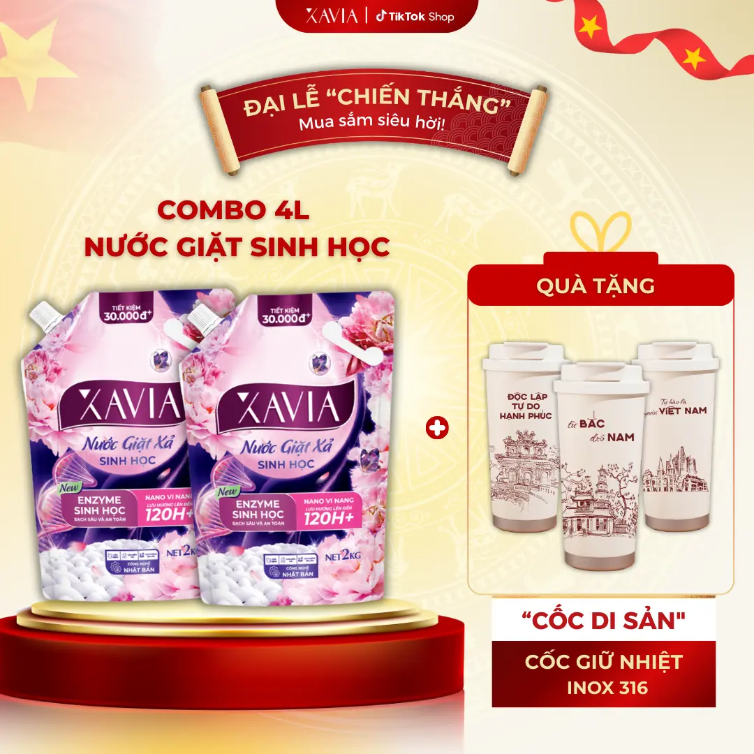 [TẶNG BÌNH GIỮ NHIỆT - MỪNG ĐẠI LỄ CHIẾN THẮNG] Combo 2 Nước Giặt Xả 2in1 Enzym Sinh Học XAVIA Toả Hương 120H+ 2L , Sạch Sâu An Toàn, Lưu Hương Dài Lâu, Bảo Vệ Môi Trường
