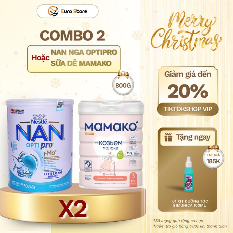 800G Combo 2 Lon Sữa công thức NAN Nga Optipro - Sữa Dê Mamako - Hỗ Trợ Tiêu Hóa Cho Bé Tăng Cường Khả Năng Miễn Dịch - Dành Cho Bé Từ 24 Tháng Tuổi
