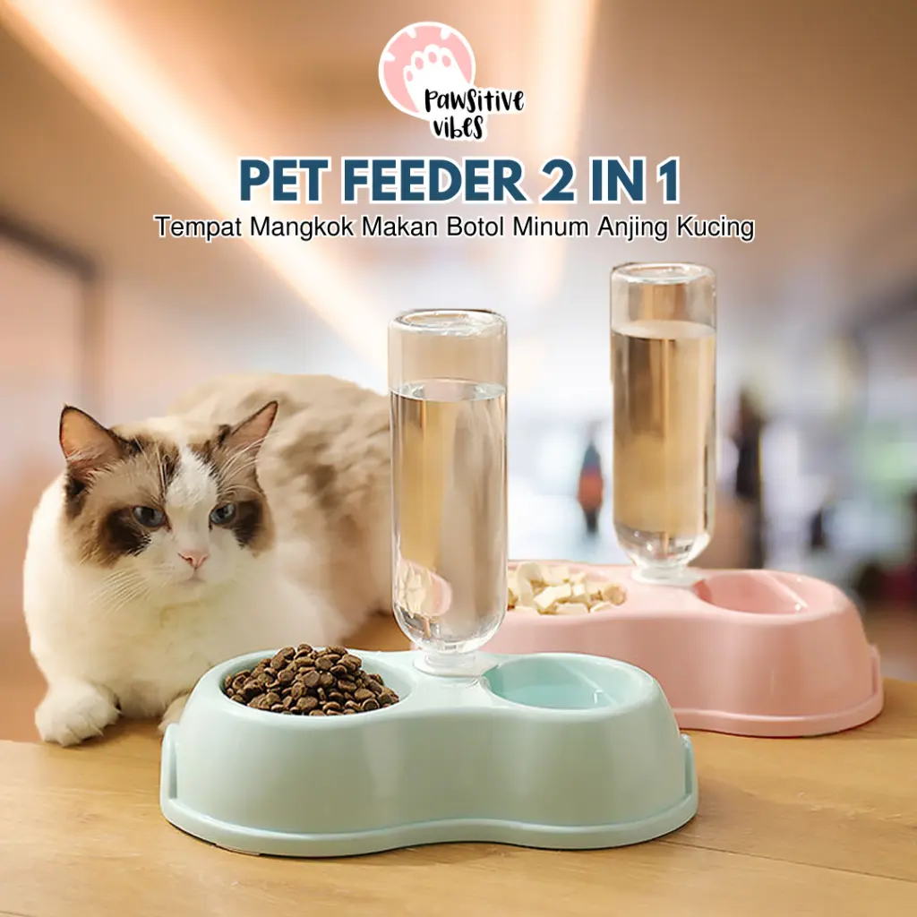 Tempat Makan Minum 2 in 1 Otomatis Warna Pastel - Dispenser Mangkok Anjing Anti Basah Untuk Anjing Dan Kucing Mangkuk Double Hewan Peliharaan berserta botol minum anti licin anti semut 2 in 1 kotak makanan kucing anjing aksess hewan peliharaan