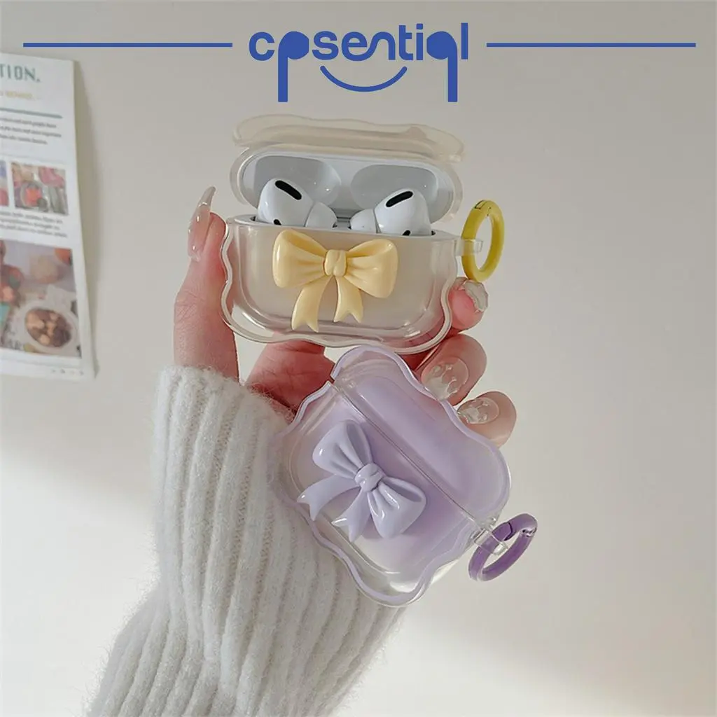 Case Airpods Clear dengan Motif Pita Pink Ungu Biru Kuning Gen 1/2 Gen 3 Pro Inpods 12 i12 | Protection Case with Bow and Wavy Edge | Casing Premium Soft case | Silicone Casing Premium Hard Case