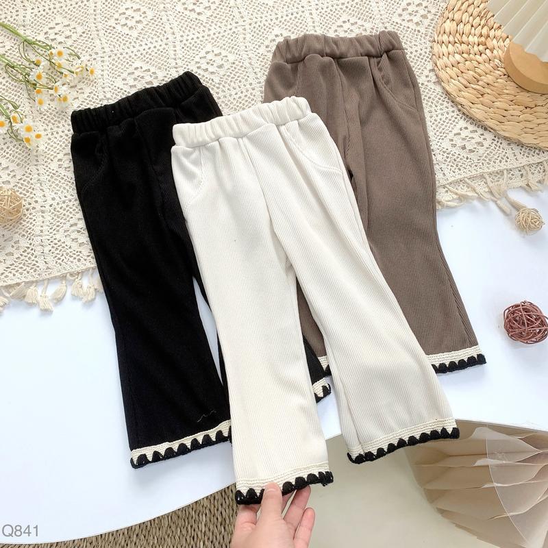 Hey Susie Q841- Quần Nhung Tăm Ống Loe Nâu Kem Đen Cho Bé Gái Size 9-23kg