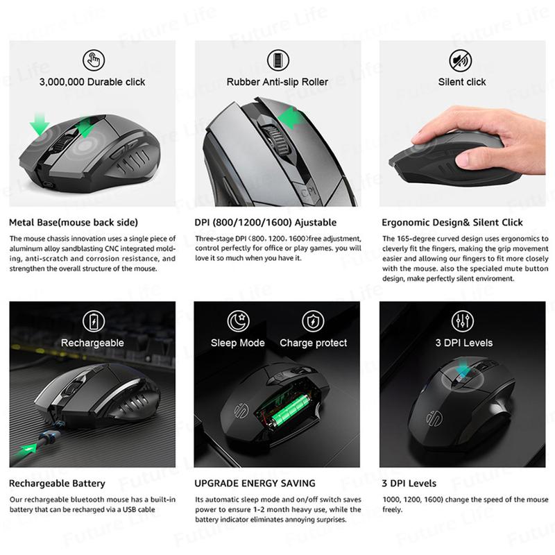 INPHIC PM6 Mouse Wireless Bluetooth Rechargeable 2.4G Office Silent Mouse Support PC Laptop Tablet Mouse Gaming 9