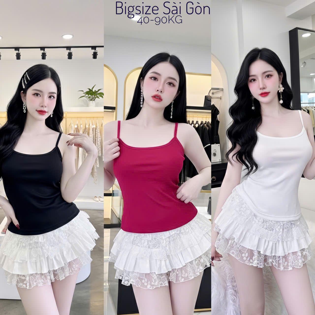 Bigsize Sài Gòn Áo Thun Nữ 2 Dây Vải Thun RuBy Cao Cấp Thanh Lịch Bigsize 40–90kg Dễ Thương Nữ Women Top Nhung - B.1742