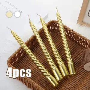 4pcs/set Lilin Dekorasi Spiral Lilin Dekorasi Ulir Metalik Untuk Digunakan Di Rumah Lilin Spiral Ulang Tahun Warni