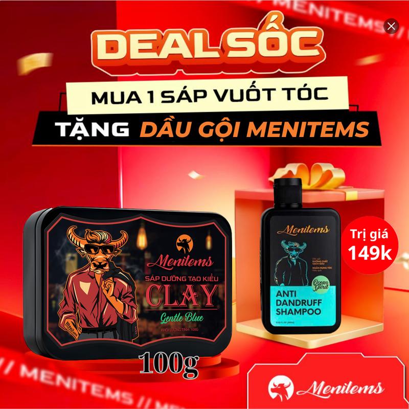 [Độc quyền live 10/10] Sáp vuốt tóc Menitems Gentle Blue Clay 100g, giúp giữ nếp tạo kiểu, hỗ trợ chăm sóc tóc, phù hợp tạo các kiểu yêu cầu độ liên kết cao - L1