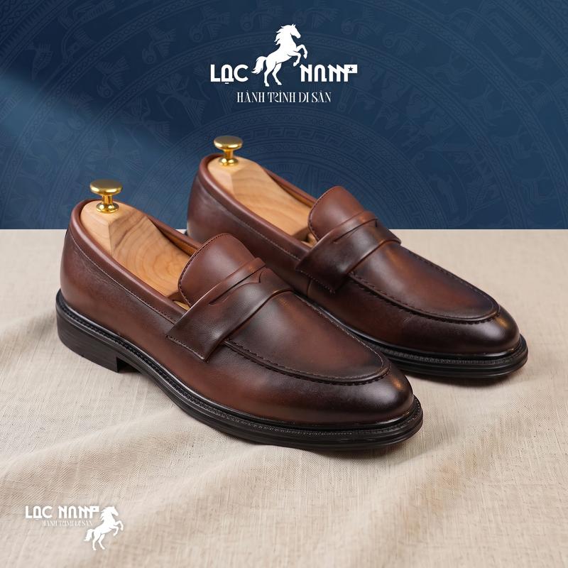 Giày Penny Loafer Nam Classic Lạc Nam – Da Bê Lì, Tăng Chiều Cao 5cm, Dự Tiệc