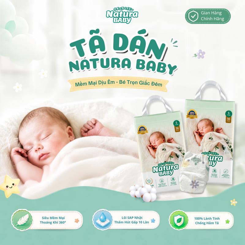 01 Bịch Tã/Bỉm Dán Natura Baby Ultra Soft Cho Bé Sơ Sinh, Công Nghệ Nhật Bản, Mỏng Nhẹ Thấm Hút, Size NB-S