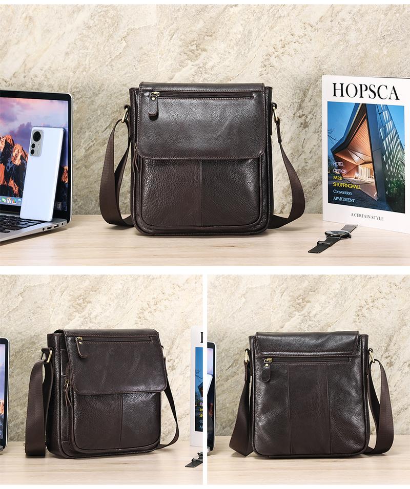 Product Introduction of Men's Business Briefcase Large Capacity Solid Shoulder Bag Soft Genuine Leather Flap Crossbody Bag 20