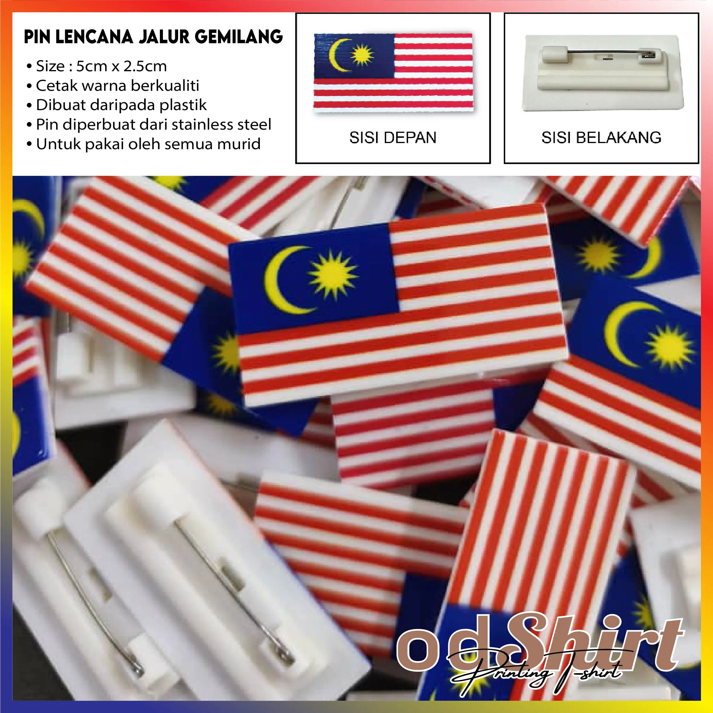 Pin ABS Plat Jalur Gemilang Buy4Free1 Bendera Malaysia 5cm x 2.5cm
