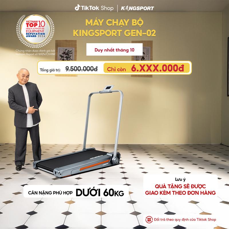 CHỈ GIAO MIỀN NAM | Máy chạy bộ KINGSPORT GEN02 nhỏ gọn, tốc độ tối đa 8km/h, khung sườn chắc chắn, độ dốc 3 cấp độ