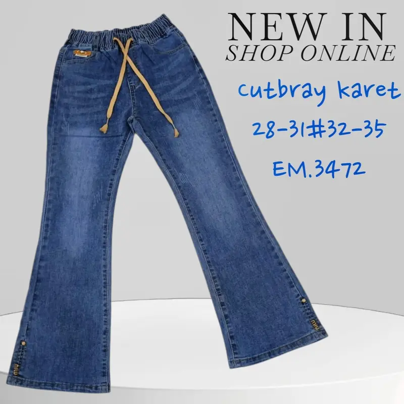 Celana Cutbray Stretch Karet Pinggang Wanita Kerent Jeans 3472