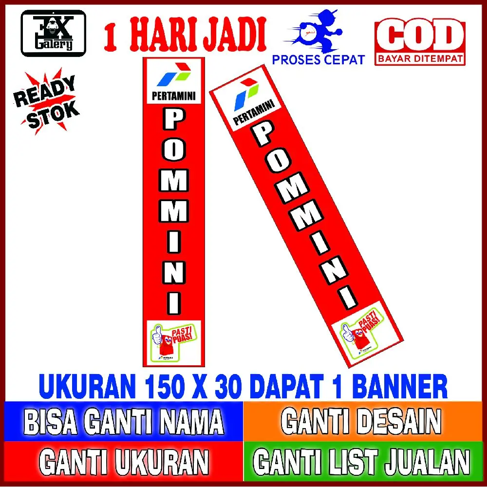 Spanduk banner untuk pom mini atau pertamini ukuran 150 x 30