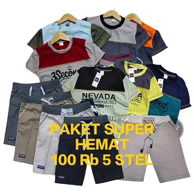 Setelan Anak Laki laki 100 Rb dapat 5 setelan  Celana Motif dan kaos Fashion 7