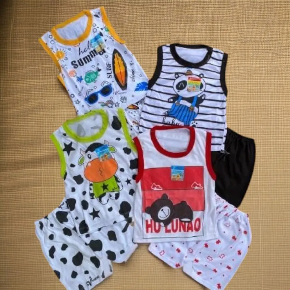 paketan isi 4 stel baju anak 3-18 bulan laki laki perempuan model kutung/singlet Katun Bayi Parsel
