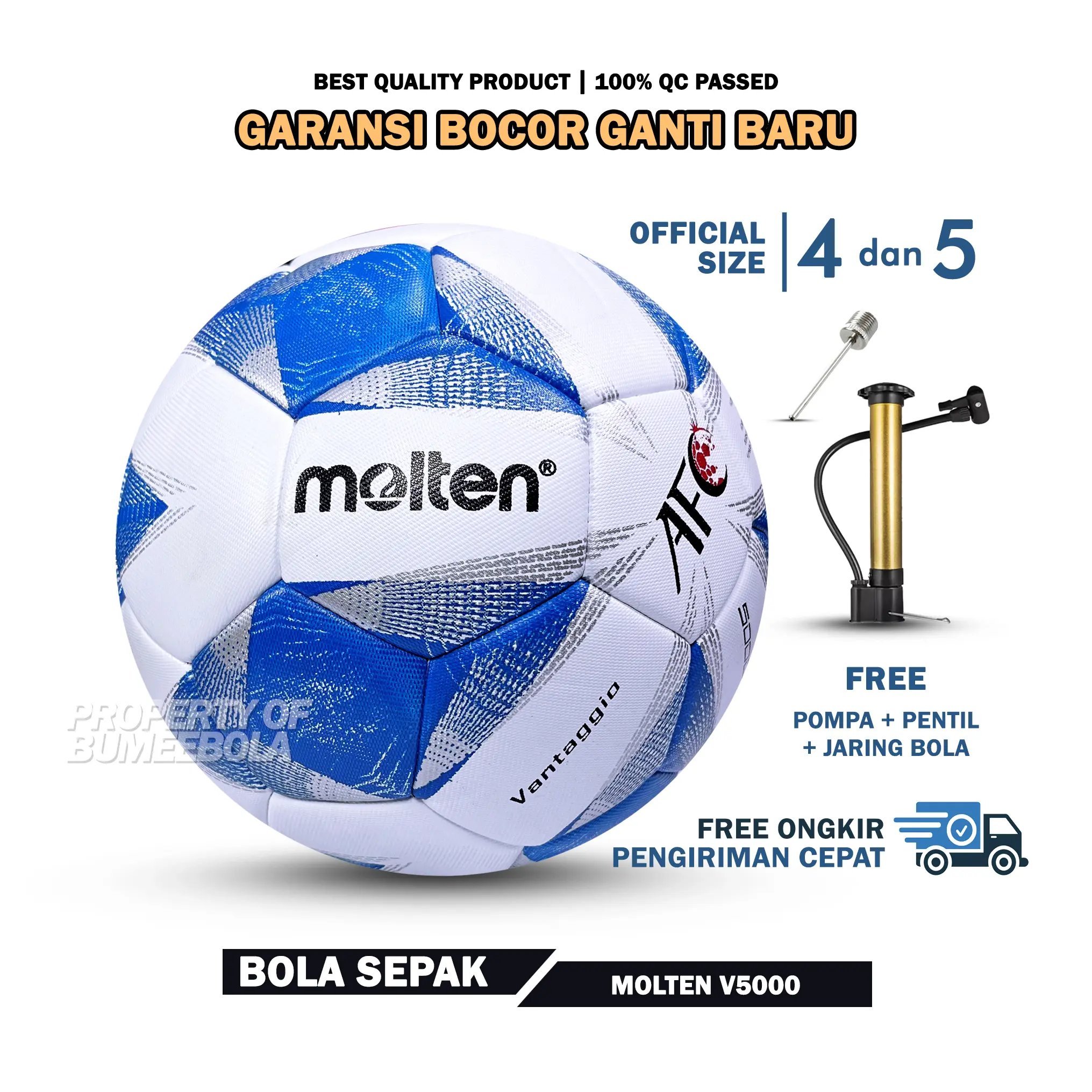 Bola Sepak MOLTEN VANTAGGIO 5000 | 100% Real Pict GRATIS PENTIL DAN JARING | Ball | Indoor Outdoor | Bola Kaki | Pompa