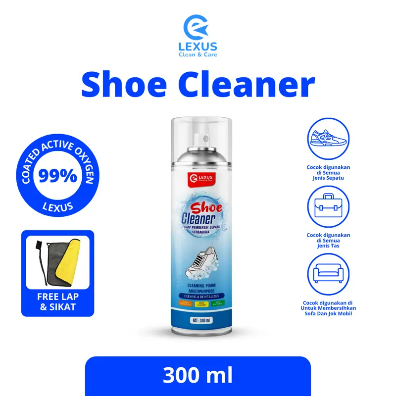 Lexus Shoe Cleaner Pembersih Sepatu Serbaguna Modern dan Praktis/ MultiPurpose Foam Cleaner Pembersih Sepatu Free Lap Microfiber Putih 1