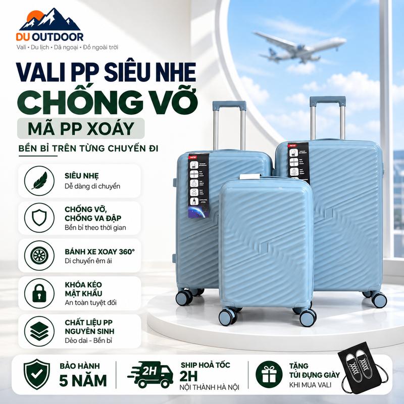 [Size 20/24/28] VALI PP NHỰA DẺO KHÔNG VỠ Vali Nhựa PP SIÊU NHẸ VALI PP Thời Trang Nhựa Cao Cấp Vali Du Outdoor Bảo hành 5 năm