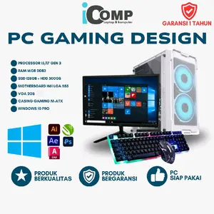 Paket PC Komputer Gaming Design i7 RAM 16GB Fullset New Siap pakai