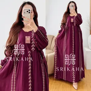 Ellena Dress Gamis Wanita Rayon Motif Gamis Bini Orang Lembut Adem Nyaman Daily Bumil Dan Busui Friendly By Srikaha