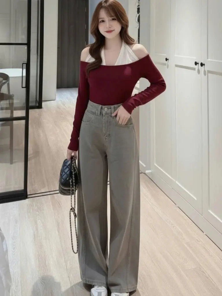 [ Xả Kho ]-HL02 Áo Thun Nữ Hàn Quốc Ôm Dáng Trễ Vai Phối Yếm Thời Trang | BigBuy360 - bigbuy360.vn