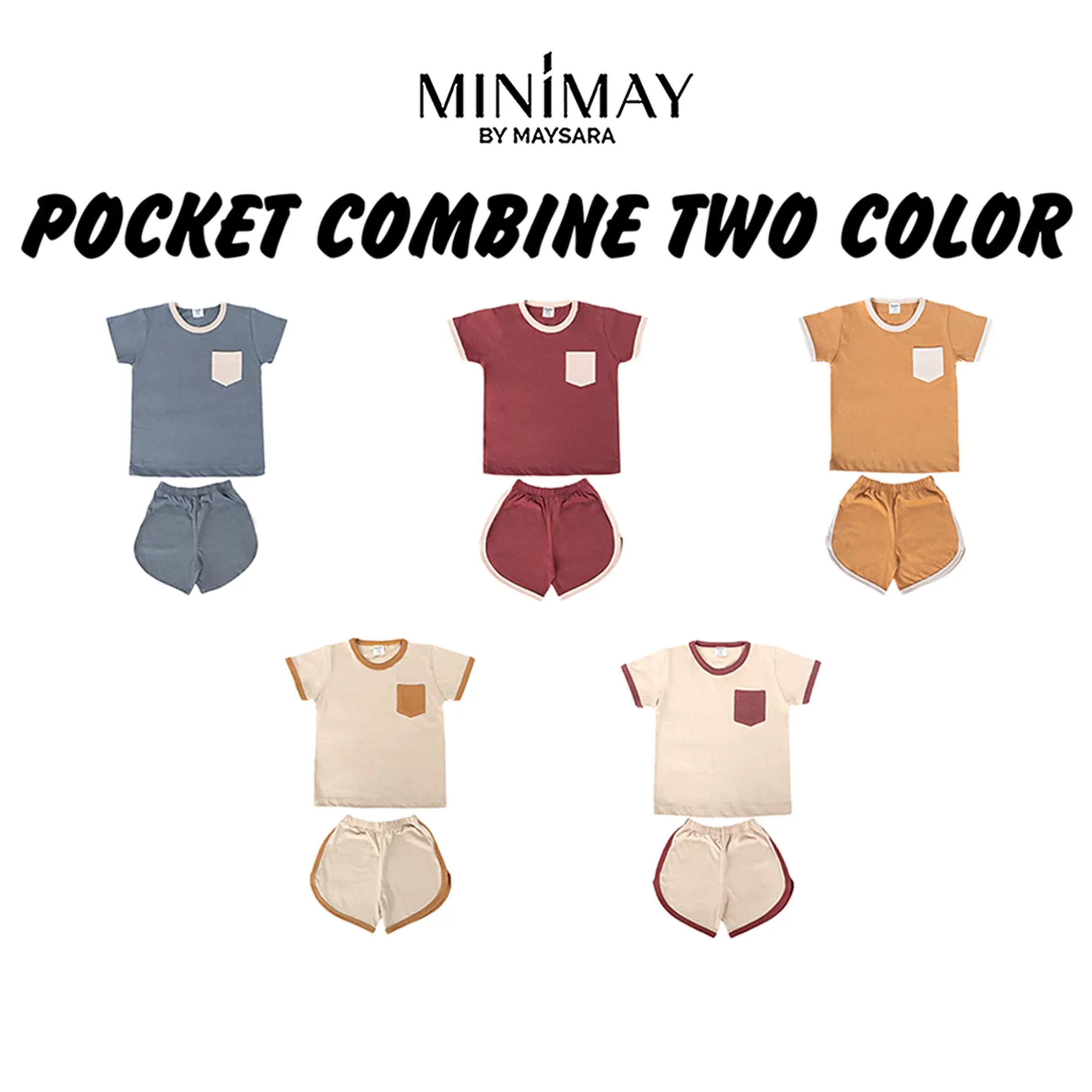 Piyama Baju Anak Two Tones Colors Kaos Anak Saku Kombinasi