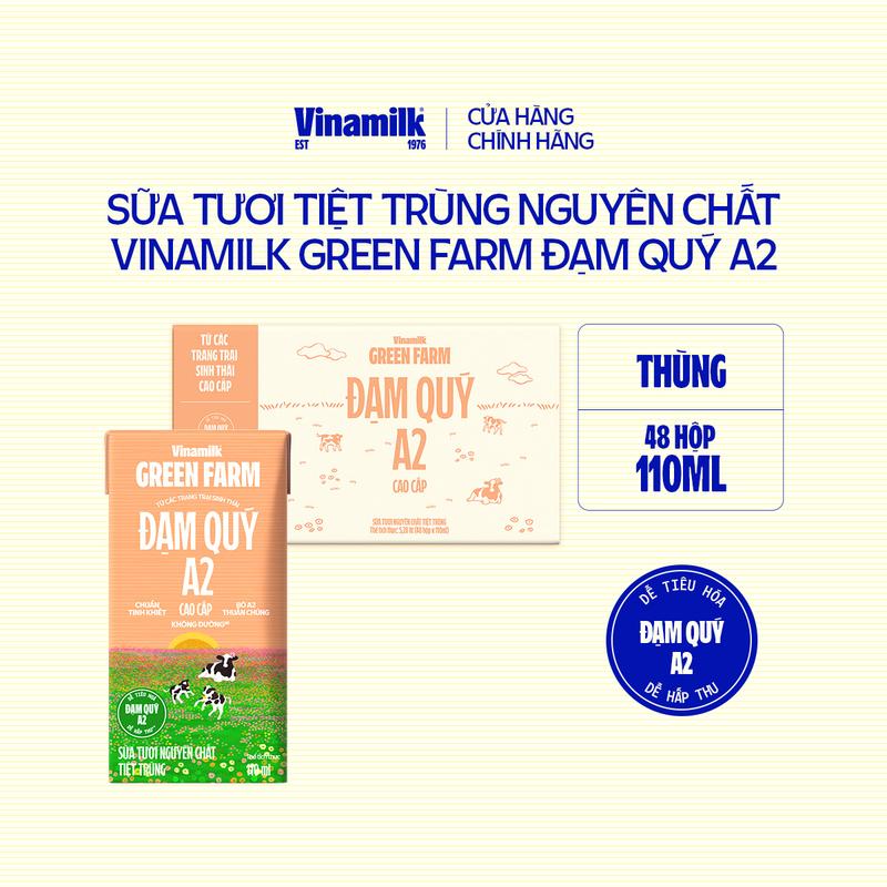 [SẢN PHẨM MỚI] Thùng 48 hộp Sữa tươi Nguyên chất Tiệt trùng Vinamilk Green Farm A2 - 110ml