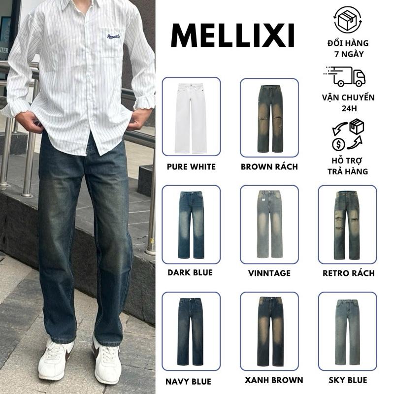 LIVE Độc Quyền"MELLIXI" Quần jean nam xuông ống rộng phong cách trẻ trung năng động màu xanh brown hottren phong cách Hàn Quốc trẻ trung năng động dễ phối đồ Menswear Pants