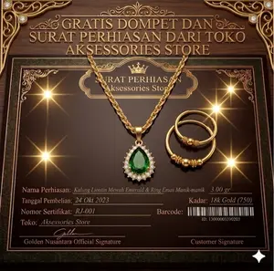 Kalung E.M.A.S Muda Asli Permata Hijau Gratis Dompet Dan Surat Perhiasan Dari Toko