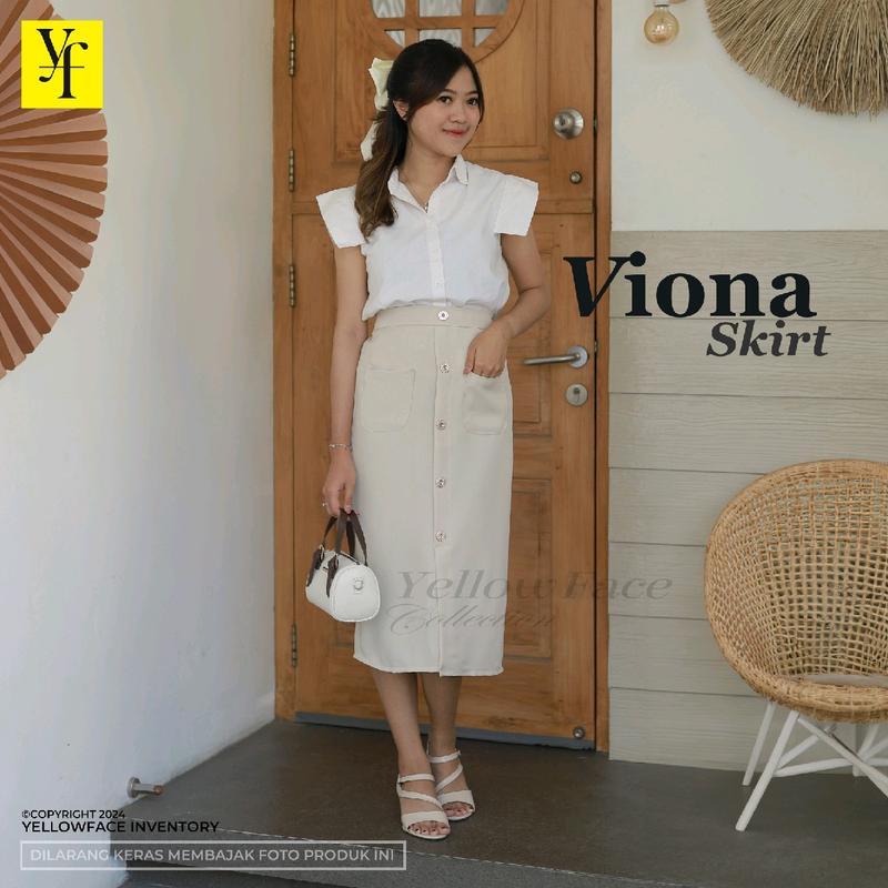 Yellowface Viona Skirt Bahan Semi Woll Premium / Rok Wanita Korean Style / Rok Span / Rok Kerja / Rok Santai Polos Kancing Tengah / Rok Model Midi dan Panjang 3