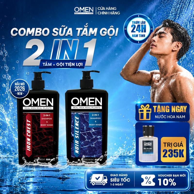 Dầu Gội Đầu OMEN 2in1 Hương Nước Thơm Lâu, Sữa Tắm Gội Nam Giúp Làm Sạch Gầu Giảm Ngứa - 520gr
