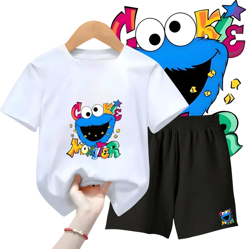 Setelan Baju Anak Laki Laki Kaos dan Celana Panjang / Pendek Pakaian Fashion Ukuran S-XL - Motif ELMON Putih 0