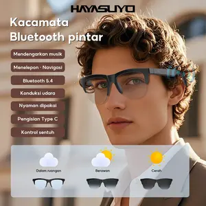 Hayasuyo Smart Glasses with Wireless Bluetooth 5.0, Outdoor Sports, Hands-free Calling, Music Playback, Blue Light Blocking, and Bluetooth Connectivity. Kacamata Hands-free Headset with Full Functionality  AuraGlow 02
